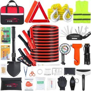 Car Roadside Assistance Emergency Kit - Auto Vehicle Safety Road Side Kits
